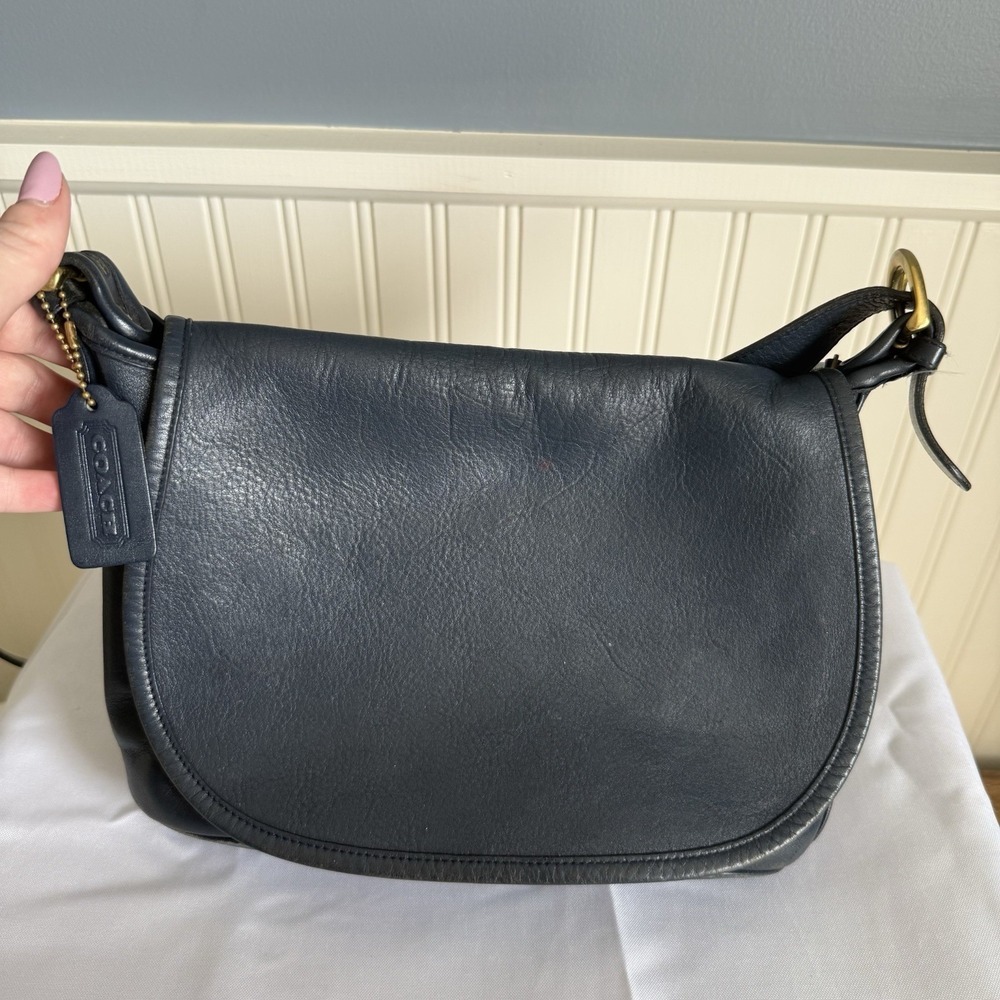 VINTAGE COACH NAVY BLUE LEATHER FLETCHER FLAP CROSSBODY SHOULDER BAG PURSE 4150